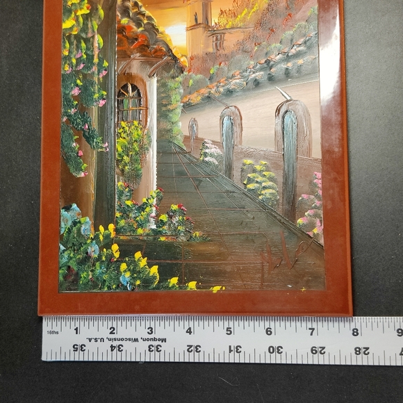 Vibrant Courtyard Sunset Landscape Painted Tile - Picture 6 of 6